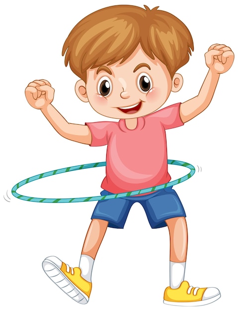 Vector gratuito un, niño, juego, hulahoop, blanco, plano de fondo