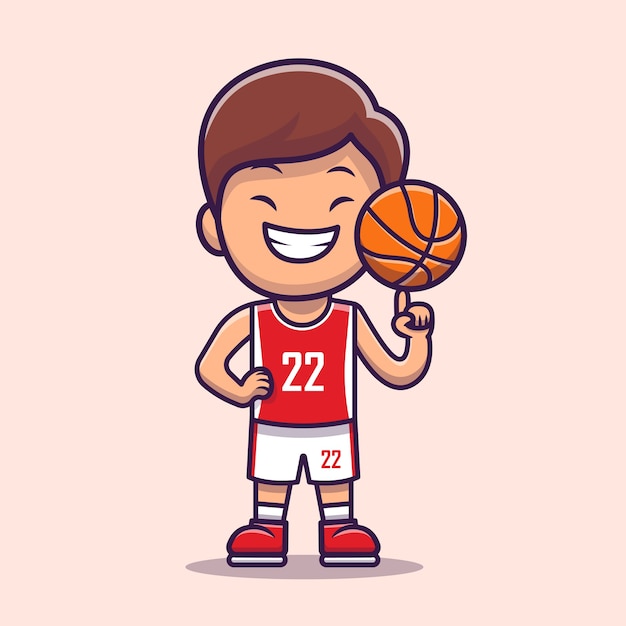 Niño jugando baloncesto de dibujos animados. concepto de icono de deporte de personas aislado. estilo de dibujos animados plana