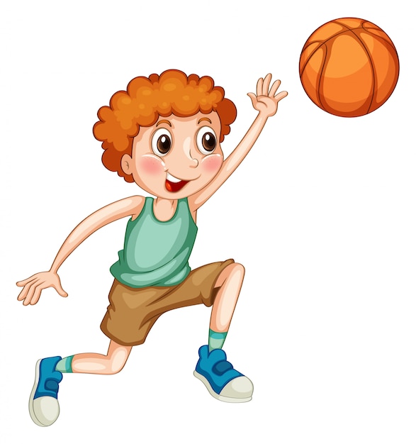 Niño jugando baloncesto solo