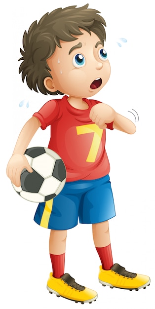 Niño jugando fútbol fútbol buscando cansado