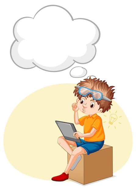 Un niño jugando iPad con bocadillo