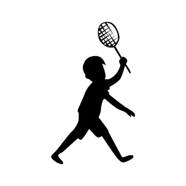 Vector gratuito niño jugando logo de silueta de estilo de bádminton