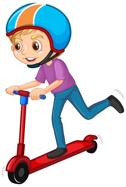 Niño jugando scooter sobre fondo blanco. | Vector Gratis