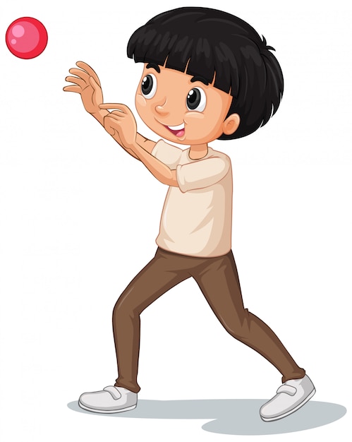 Niño lanzando la pelota en blanco