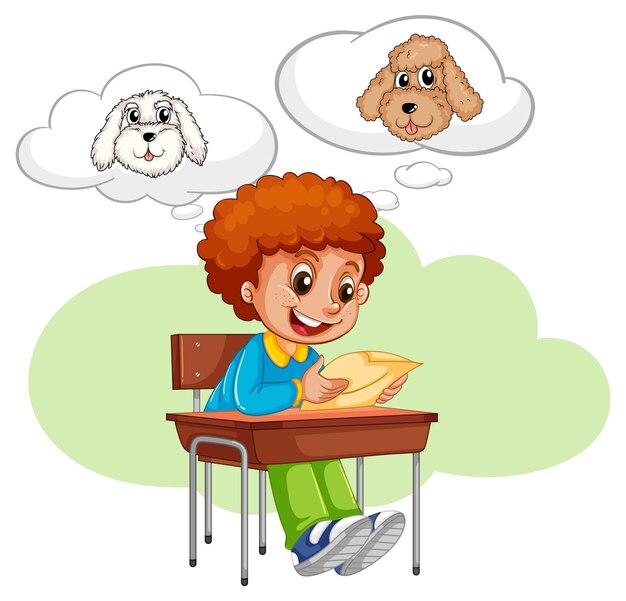 Un niño leyendo un libro con bocadillo