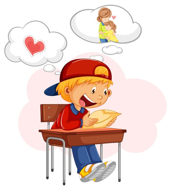 Un niño leyendo un libro con bocadillo
