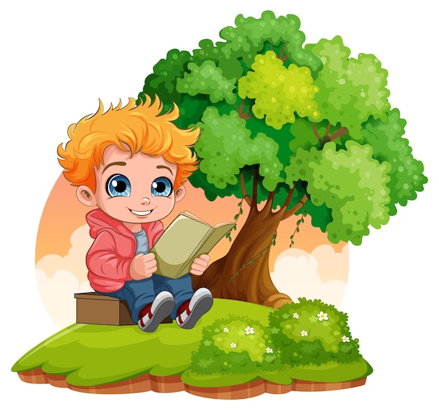 Un niño leyendo un libro en el jardín