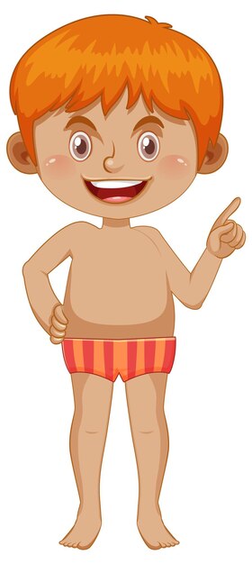 niño, llevando, traje de baño, caricatura, carácter