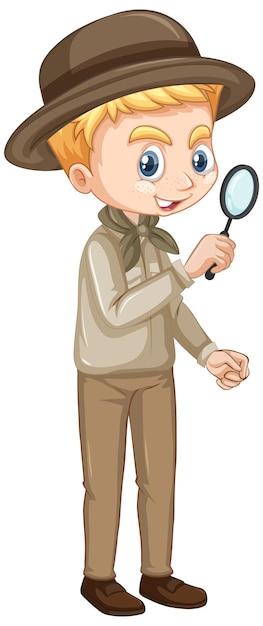 Niño con lupa sobre fondo aislado