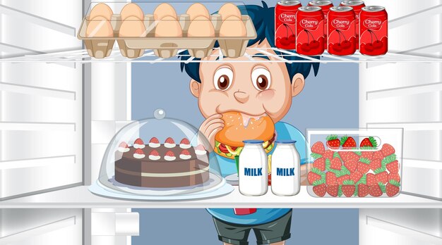 niño, mirar, alimentos, en, refrigerador