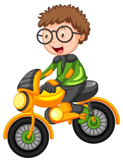 Un niño montando un personaje de dibujos animados de motocross