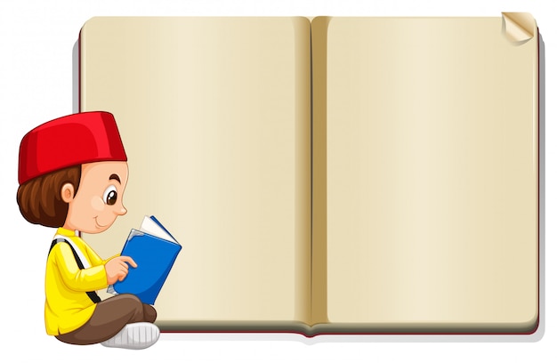 niño musulmán leyendo con libro