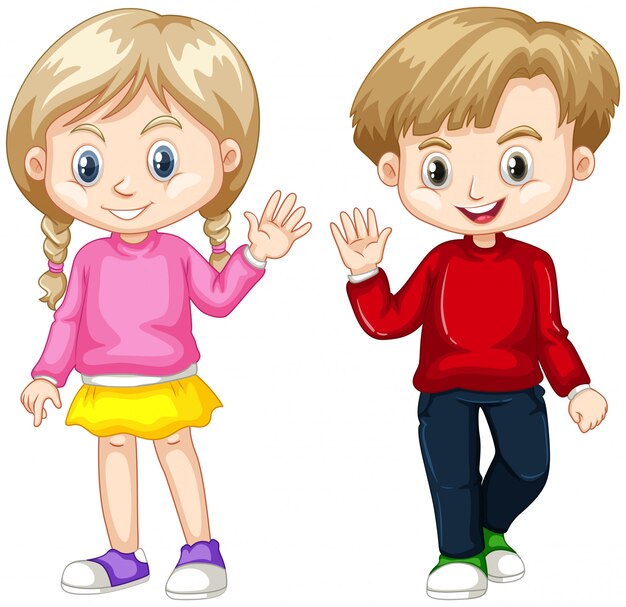 Niño y niña agitando las manos