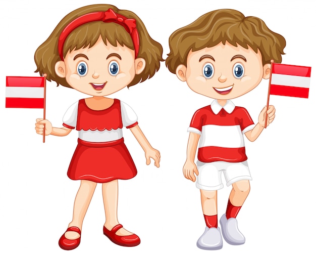 Vector gratuito niño y niña con bandera de austria