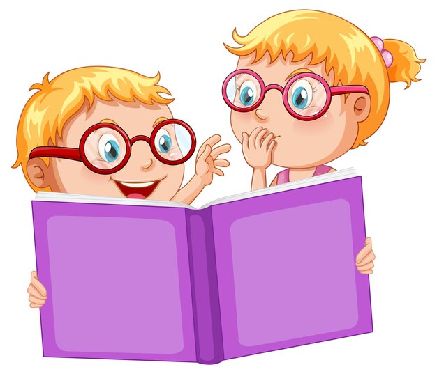 Niño y niña leyendo un libro juntos