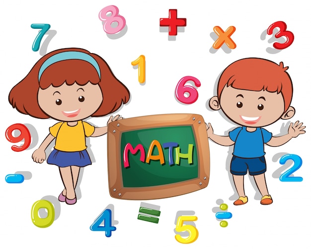 Niño y niña con muchos números