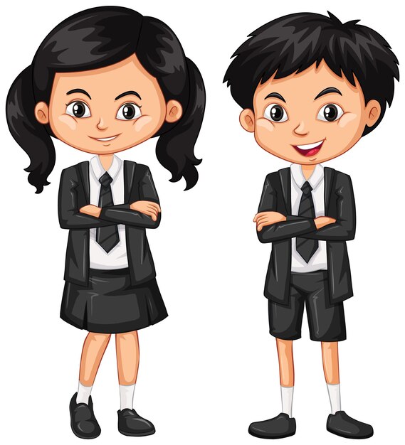 Niño y niña en traje negro