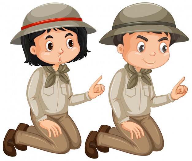 Niño y niña en traje de safari aislado