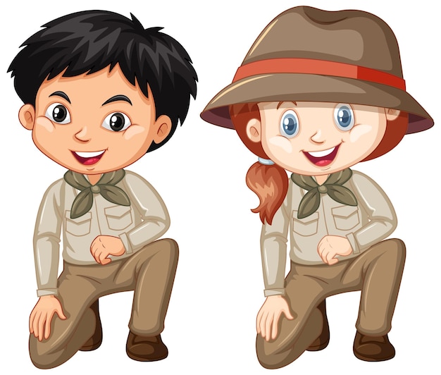 Niño y niña con traje de safari