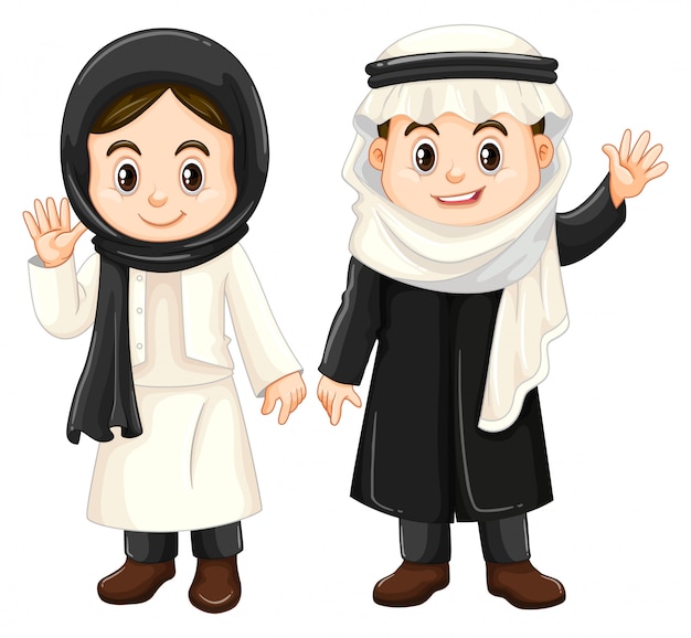 Vector gratuito niño y niña en trajes de kuwait