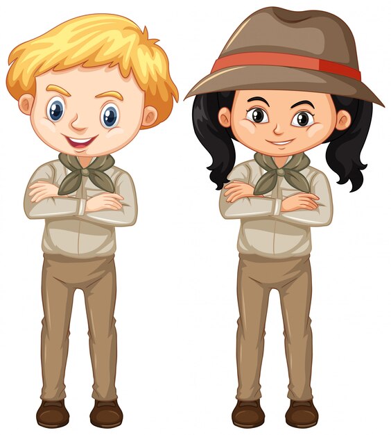 Niño y niña en uniforme marrón