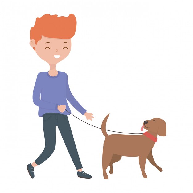 Niño con perro de dibujos animados