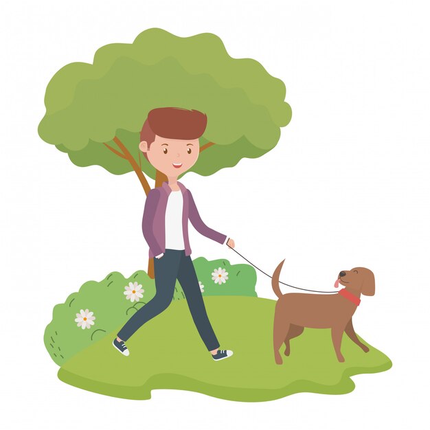 Niño con perro de dibujos animados