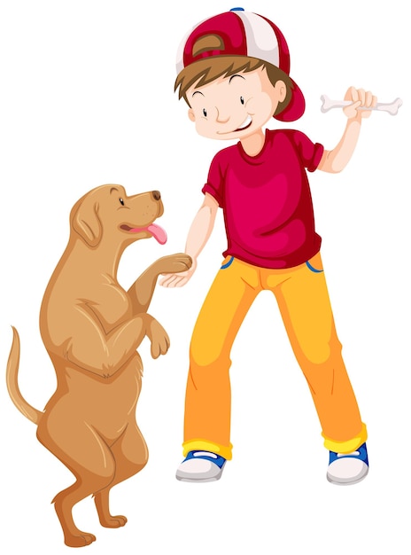 Vector gratuito niño y perro mascota