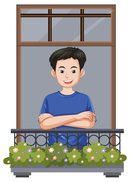 Niño de pie en el balcón