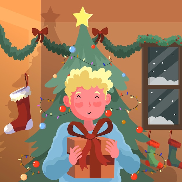 Niño, recibiendo, un, regalo de navidad
