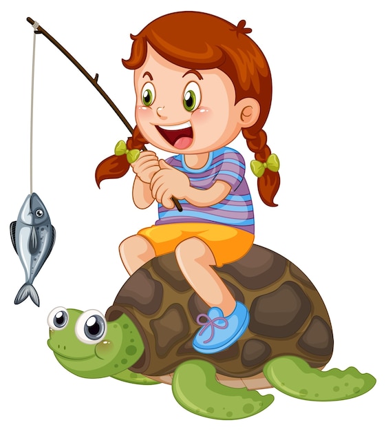 Vector gratuito niño sentado en la pesca de tortugas