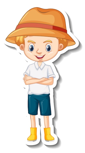 Vector gratuito un niño con sombrero de jardinero personaje de dibujos animados pegatina