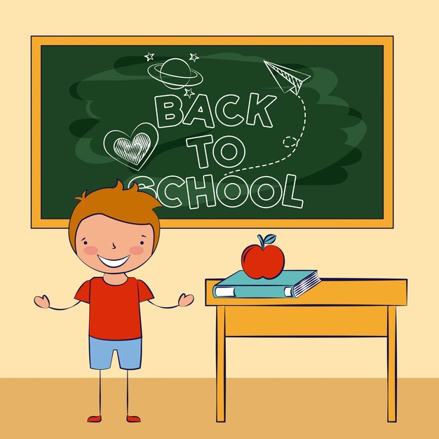 Niño sonriendo en el aula, regreso a la escuela