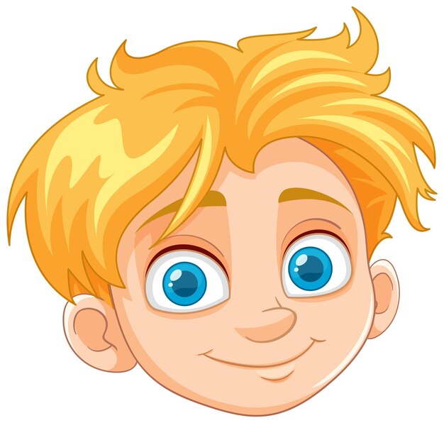 Niño sonriente de cabello amarillo y ojos azules