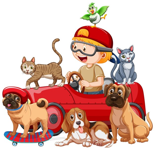 Un niño con sus lindos perros al estilo de las caricaturas