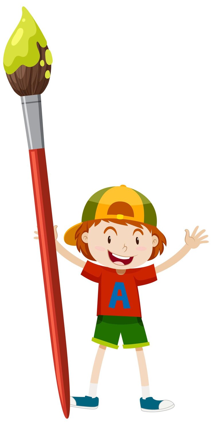 Vector gratuito un, niño, tenencia, cepillo de pintura
