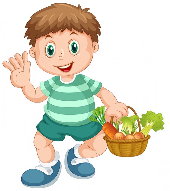 Un, niño, tenencia, vegetal, cesta