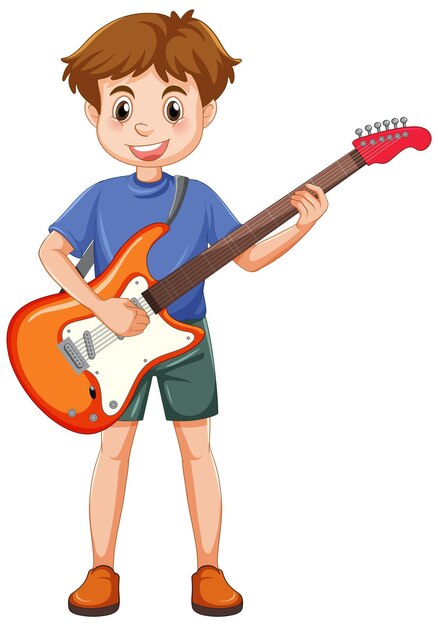 Un niño tocando la guitarra eléctrica.