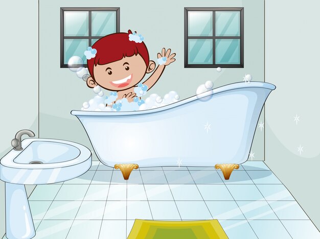 Niño tomando baño de burbujas