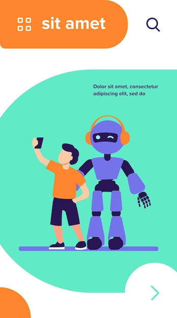 Vector gratuito niño tomando selfie con humanoide