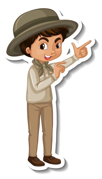 Niño en traje de safari pegatina de personaje de dibujos animados
