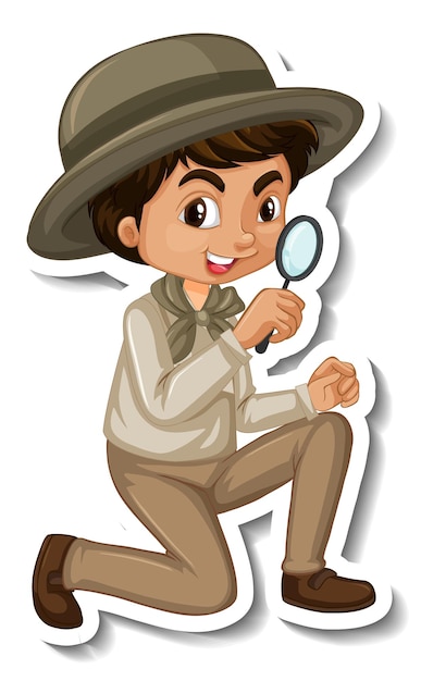 Niño en traje de safari pegatina de personaje de dibujos animados
