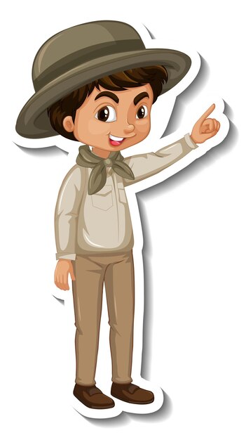 Niño en traje de safari pegatina de personaje de dibujos animados
