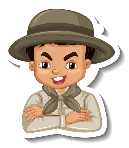 Niño en traje de safari pegatina de personaje de dibujos animados