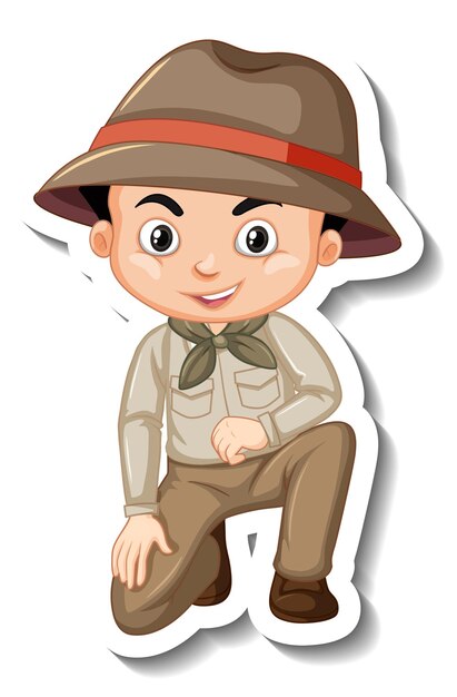 Niño en traje de safari pegatina de personaje de dibujos animados