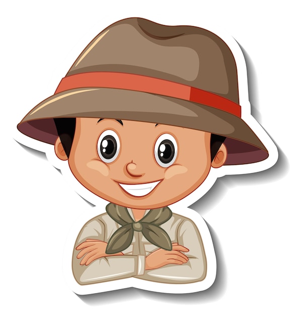 Vector gratuito niño en traje de safari pegatina de personaje de dibujos animados