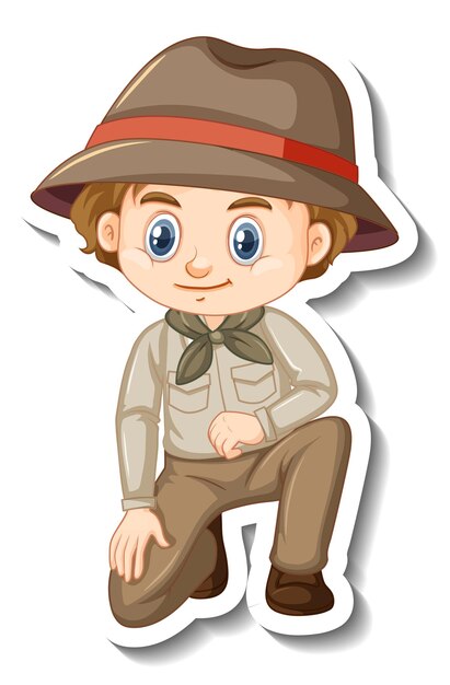 Niño en traje de safari pegatina de personaje de dibujos animados