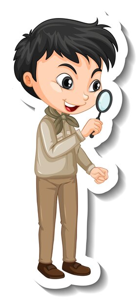Niño en traje de safari pegatina de personaje de dibujos animados