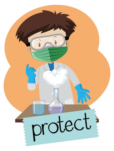 Vector gratuito niño usando artículos de protección en el laboratorio