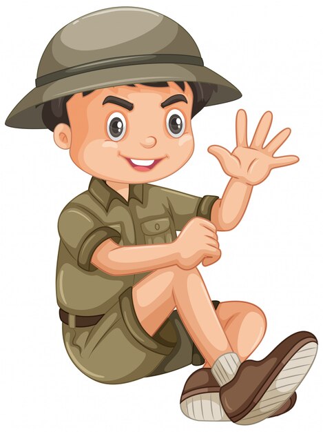 Niño vistiendo traje de safari en blanco